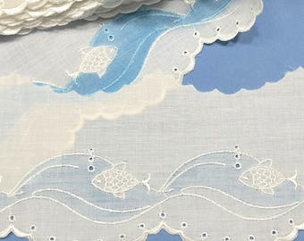 3 yds Fish Batiste Embroidery Austria Hand Airbrushed Embroidery from Austria Vintage Embroidery