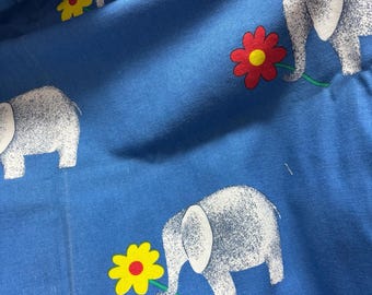 2yrd  Vintage Printed heavy Cotton Fabric with Elephant and Flower