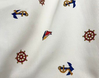 Nautical Pique Cotton Print White Nautical Pique 33”x60” Last Piece