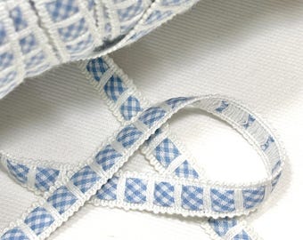 5 yds Blue/White Jacquard Ribbon Trim Vintage Jacquard Ribbon Blue & White