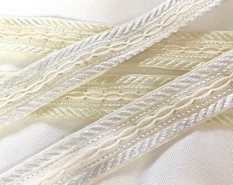 4 yds white or ivory jacquard ribbon vintage Italian jacquard ribbon 3/8”