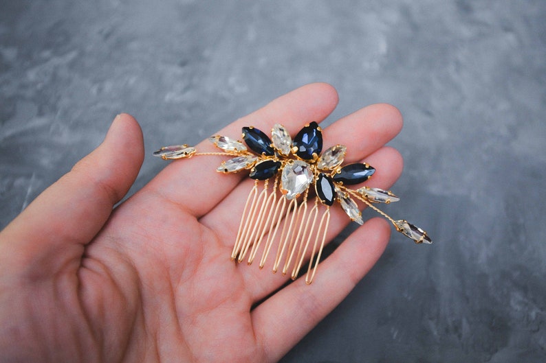 Navy blue hair comb for bride Sapphire head piece Serenity Etsy