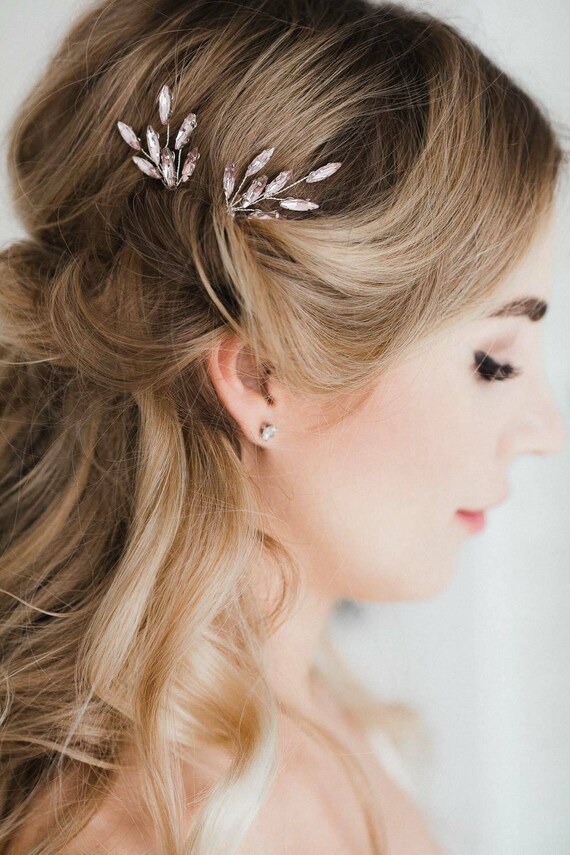 Bridal Hair Pins Set Bride Headpiece Crystal Hair Piece Rose Etsy
