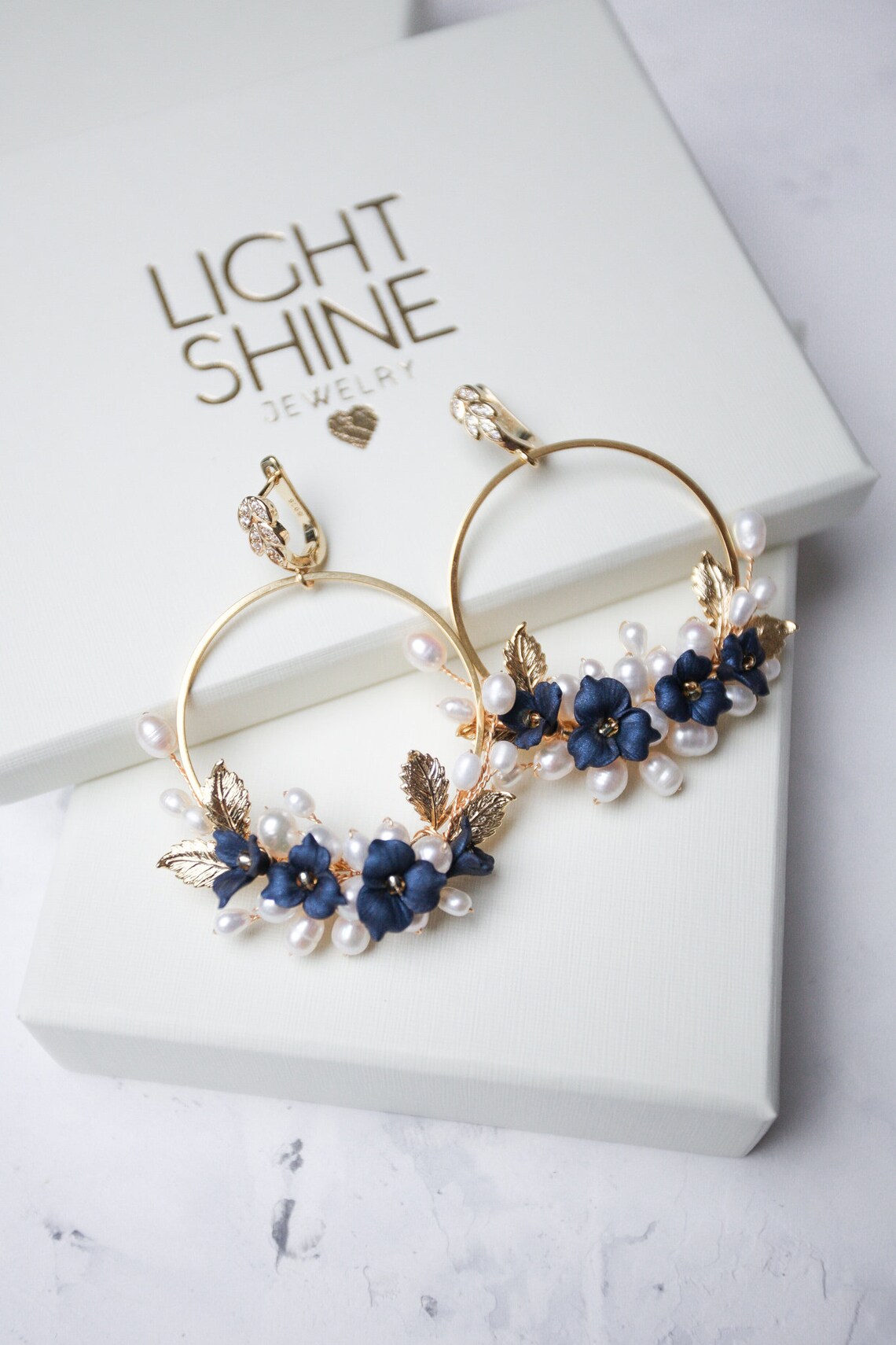 Navy blue earrings for bride Hoop sapphire earrings Boho Etsy