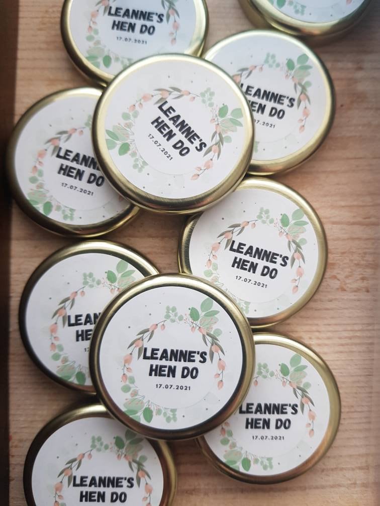 Lid labels for Scented Natural Mini SOY WAX CANDLES 41ml jar, Wedding favours, Gift tags for baby shower party, Hen party stickers