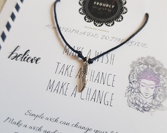 Angel Wing Wish Bracelet – Handmade Cord Bracelet, Silver Beads