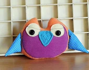 Handmade Owl Plush Toy: Orange Purple Decorative Gift (32cm)