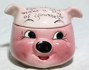 Excelente pote de biscoitos vintage DeForest "Make A Pig Of Yourself"