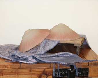 Pair of 1920s art deco pink glass fly catcher pendant light shades