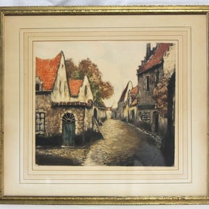Rare authentic French artist proof etching, pencil signed H. Briand