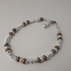 JC handmade bracelet sterling silver bronze by Eyvia / bracelet silver 925 &#39;/..bronze and pearls FW/ bracelet en argent 925 bronze et perles