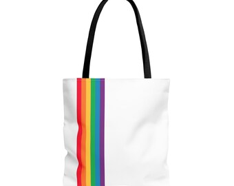 Chic White Tote with Rainbow Accents - A Stylish, LGBT+ Proud Statement