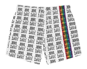 Love is Love Shorts, Pride Shorts, Rainbow Gay Pride, Swim Trunks, Rainbow Shorts, LGBT, Queer Pride Beachwear, Pride Shorts For Men Women