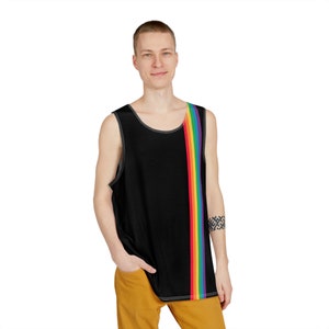 Zwarte herentanktop met regenboogaccent - LGBTQ+ Pride Gym & Casual Wear