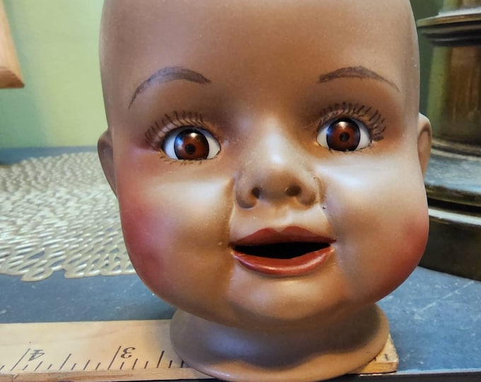 African American Porcelain Bisque Baby Doll Head With Brown Eyes Etsy