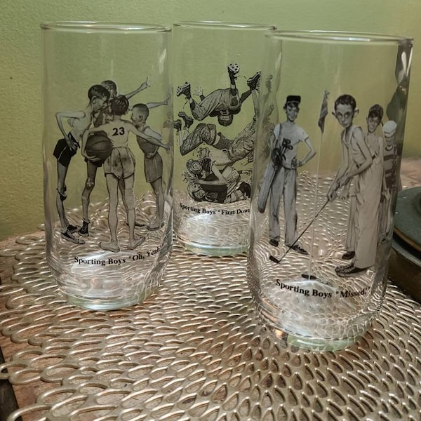 Norman Rockwell Sports Tumblers set of 3