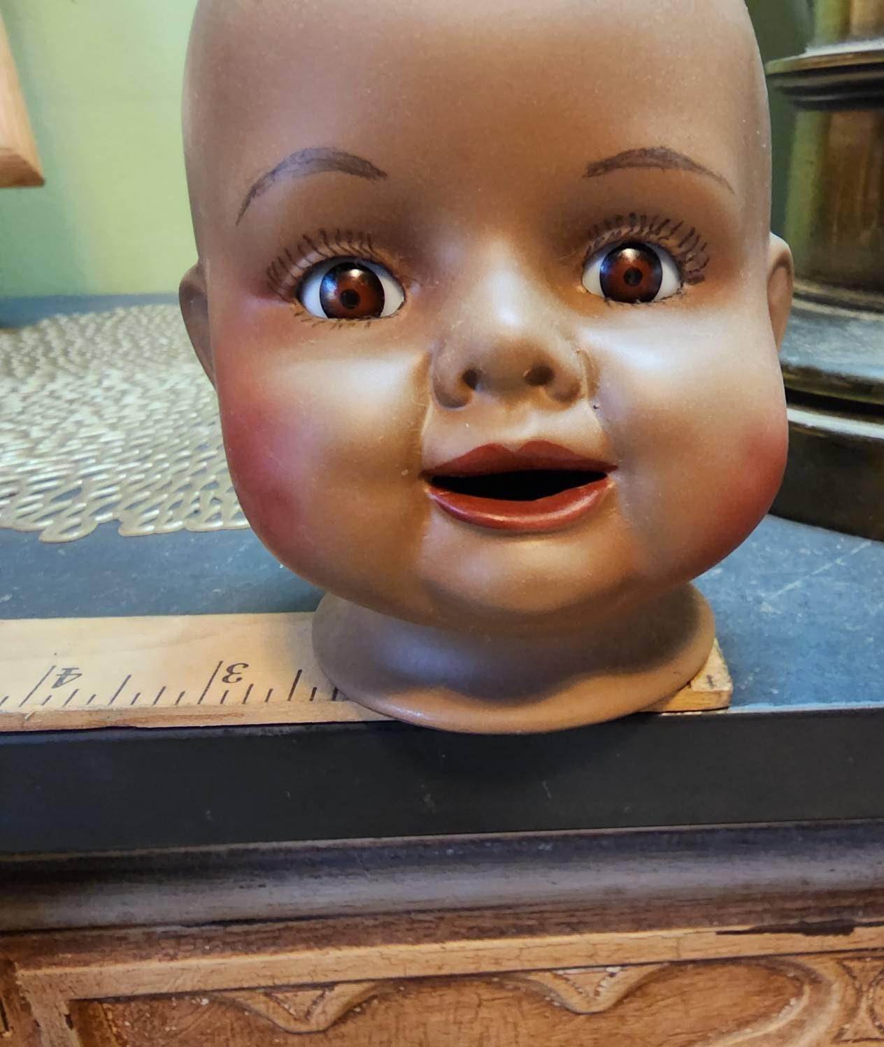 African American Porcelain Bisque Baby Doll Head With Brown Etsy