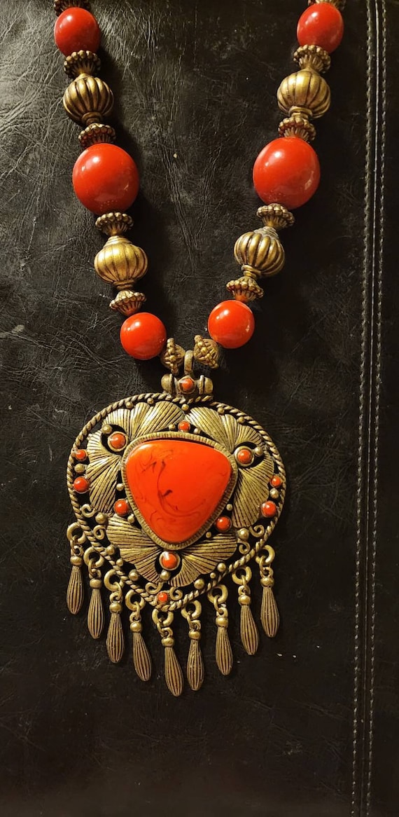 Red and Goldtone Pendant