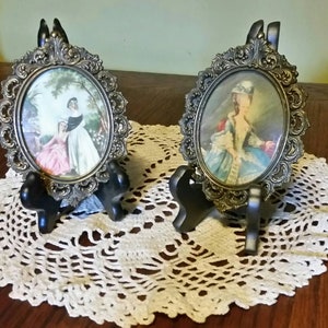 Vintage Miniature Metal Framed French Courtier Pictures