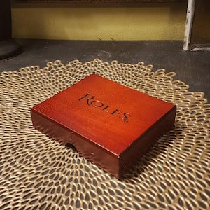 Cartera de cuero Rolf vintage en caja de madera original, nueva condición