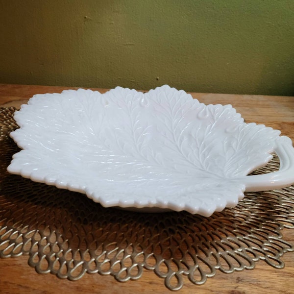 Fenton style Opaque White Milkglass Leaf Platter