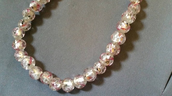 Variegated Pink Textured Foil Fleck Glass Beaded N