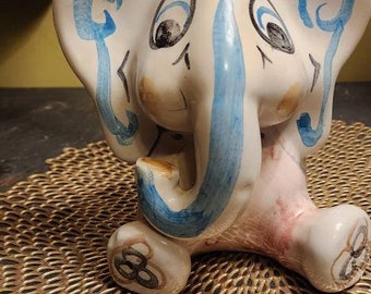 Handpainted Pottery Elephant Bank