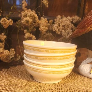 Homer Laughlin Greek Key Athena Pattern Restaurant ware Soup Bowls set of 4 vtg