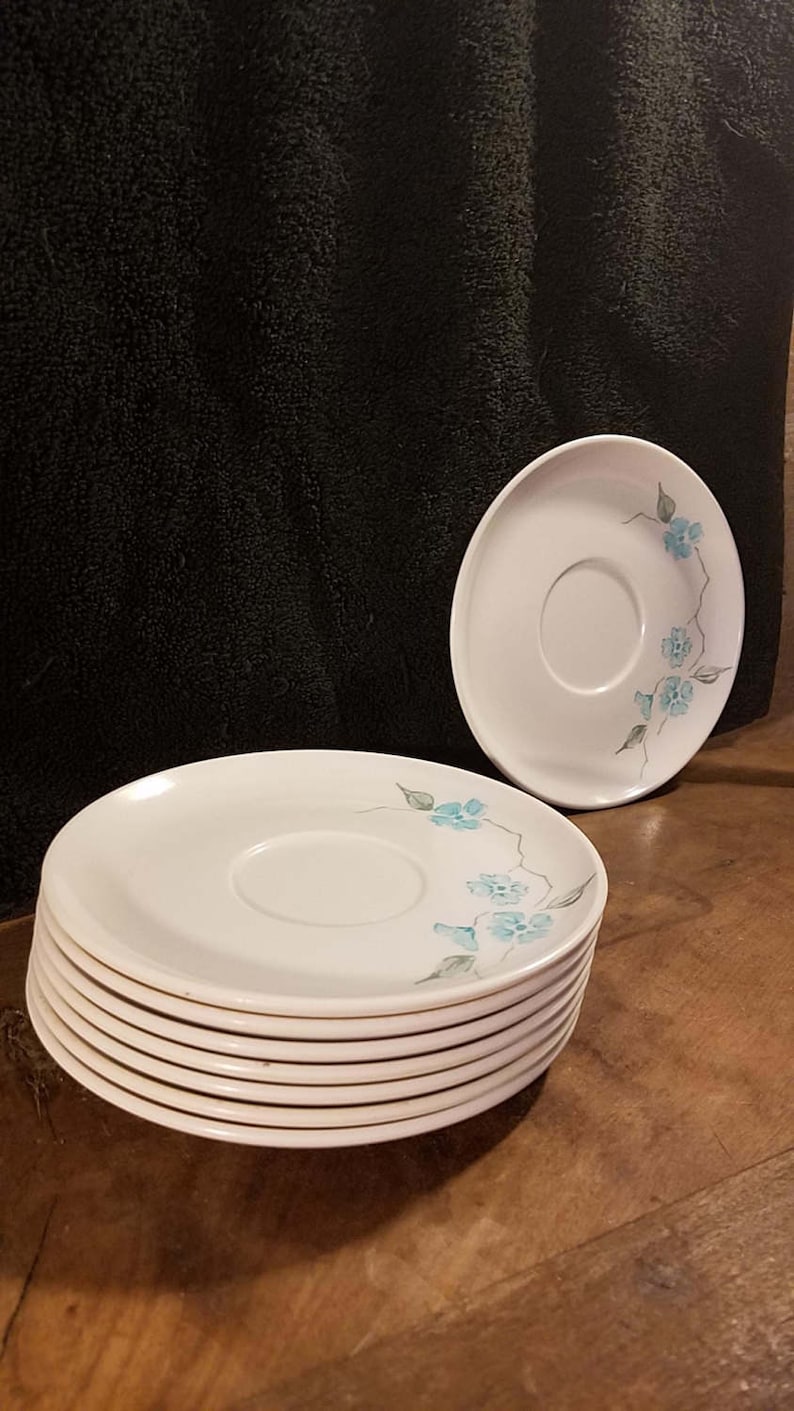 Vintage Blue and White Floral melamine Saucer 8 Set