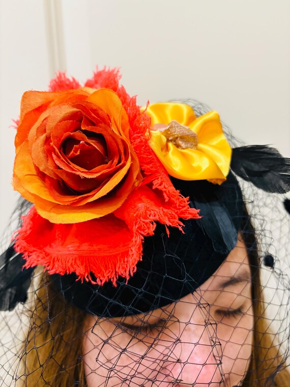 Orange & Yellow Fascinator Hat: Handmade Kentucky Derby  display picture 1