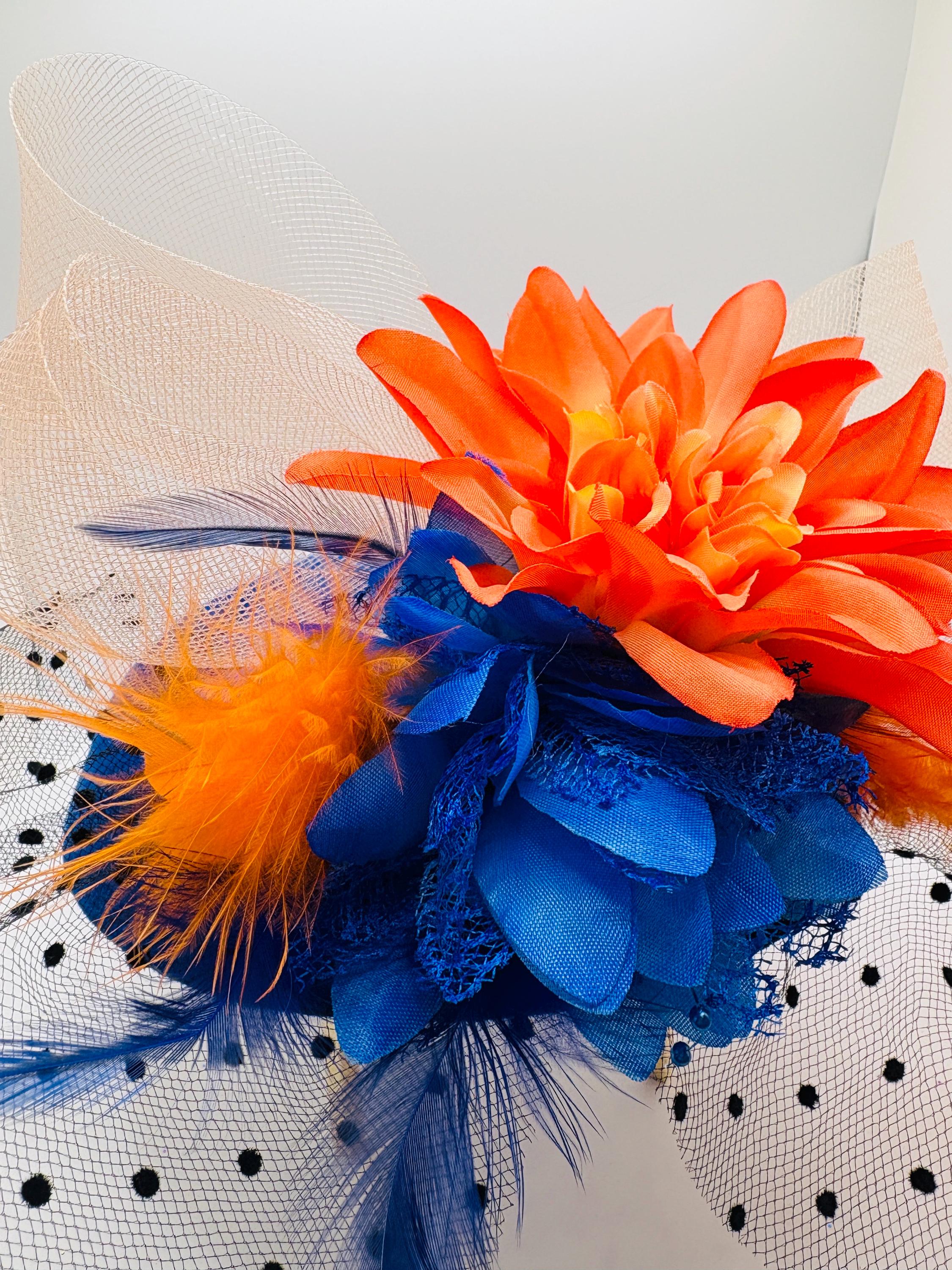 Orange & Blue Fascinator Hat: Handmade Feather Kentucky  display picture 2