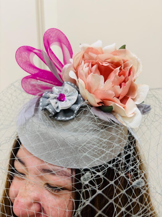 Vintage Feather Fascinator Headpiece Wedding Derby Hat Handmade Organza Mesh Derbywedding Feather Floral Organza Headband Fascinator Hat  main image 3
