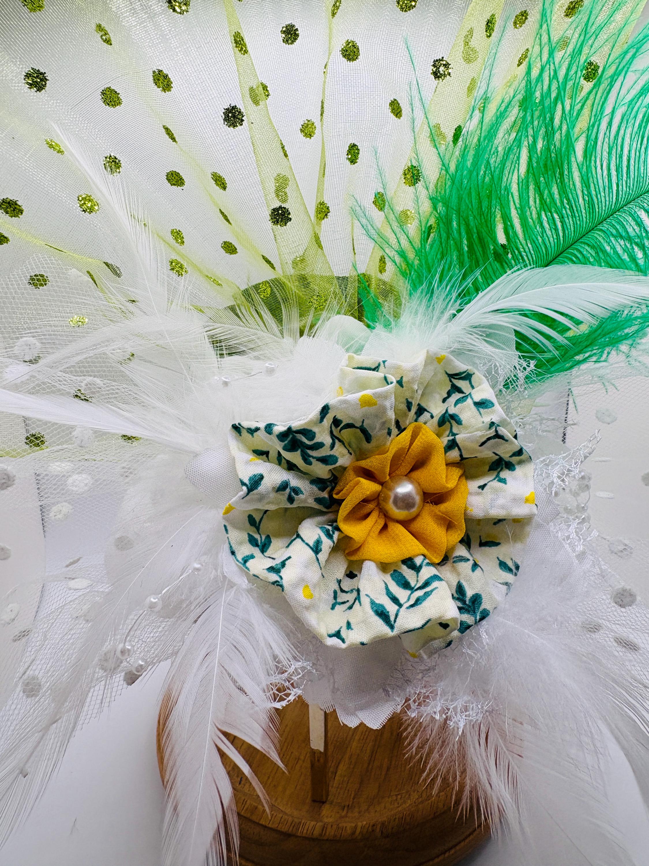 Polka Dot Feather Fascinator: Green Tea Party Derby Hat - Etsy