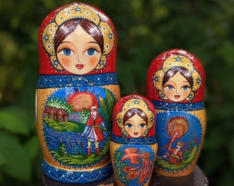 Matryoshka 15 cm MADE TO ORDER 3 piece Matreshka nesting doll The Frog Princess, The fire-bird, Russian dolls, nesting dolls, babushka dolls