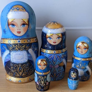 Russian nesting doll Matryoshka Winter stacking dolls Made to order Babushka doll hand painted Christmas gift Matryoshka Morozko 11cm