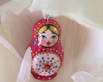 Little Red Matryoshka pendant, cute matryoshka hand painted pendant (Chain NOT included), Matreshka  pendant, hand made wooden pendant