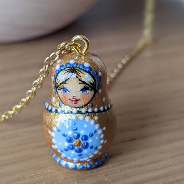 Little Matryoshka pendant, cute matryoshka hand painted pendant, Russian doll pendant, hand made wooden pendant