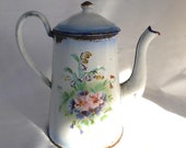 French Enamel coffee pot, Enamel floral design coffee pot, Vintage coffee pot