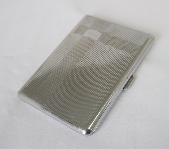 Silver metal cigarette case, Slimline vintage cig… - image 1