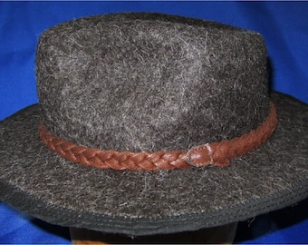 Fedora Style Hat,  Felted Llama Fiber, Frosted Black, Small Adult (Fantastic!)(6)