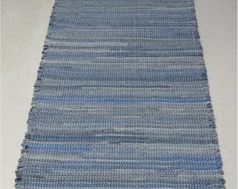 Blue Denim Rug , 25"W x 54"L, Sewn Edges  (BEAUTIFUL!) (A27)