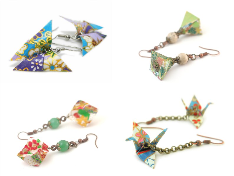 Orihana 5-Pack: boucles d'oreilles en origami fabriquées à la main Élégance japonaise traditionnelle et style moderne Mixed+