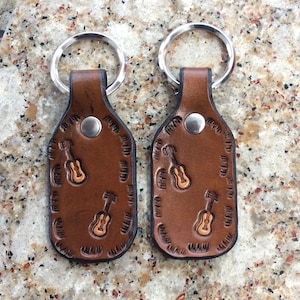 Guitar, music, Key fob, key ring, leather key fob, leather key ring,leather guitar keyring, genuine leather,guitar keychain, music keychain