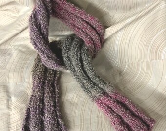 Unisex scarf, mans hand knit scarf, hand knit bulky scarf, soft scarf, ladies scarf, long knit scarf, purple and grey scarf,multicolor scarf