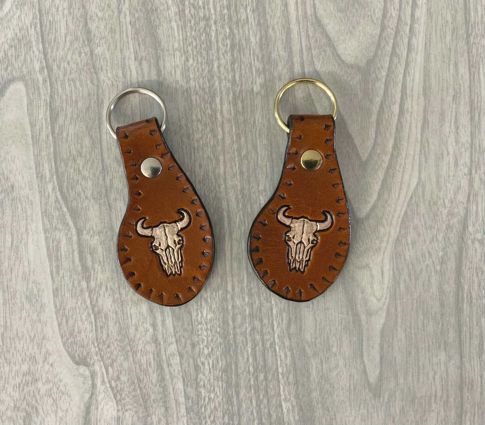 Buffalo Skull Keychain,buffalo Keyfob, Leather Key Fob, Leather Key ...
