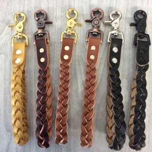 Wrist strap fob,9-1/4", Braided leather key,swivel snap braided key, Latigo braided keyfob,black leather keyfob,leather key Lanyard,keychain bild 2