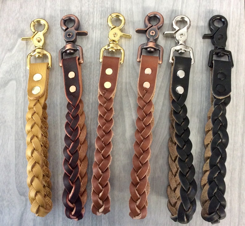 Wrist strap fob,9-1/4", Braided leather key,swivel snap braided key, Latigo braided keyfob,black leather keyfob,leather key Lanyard,keychain bild 2