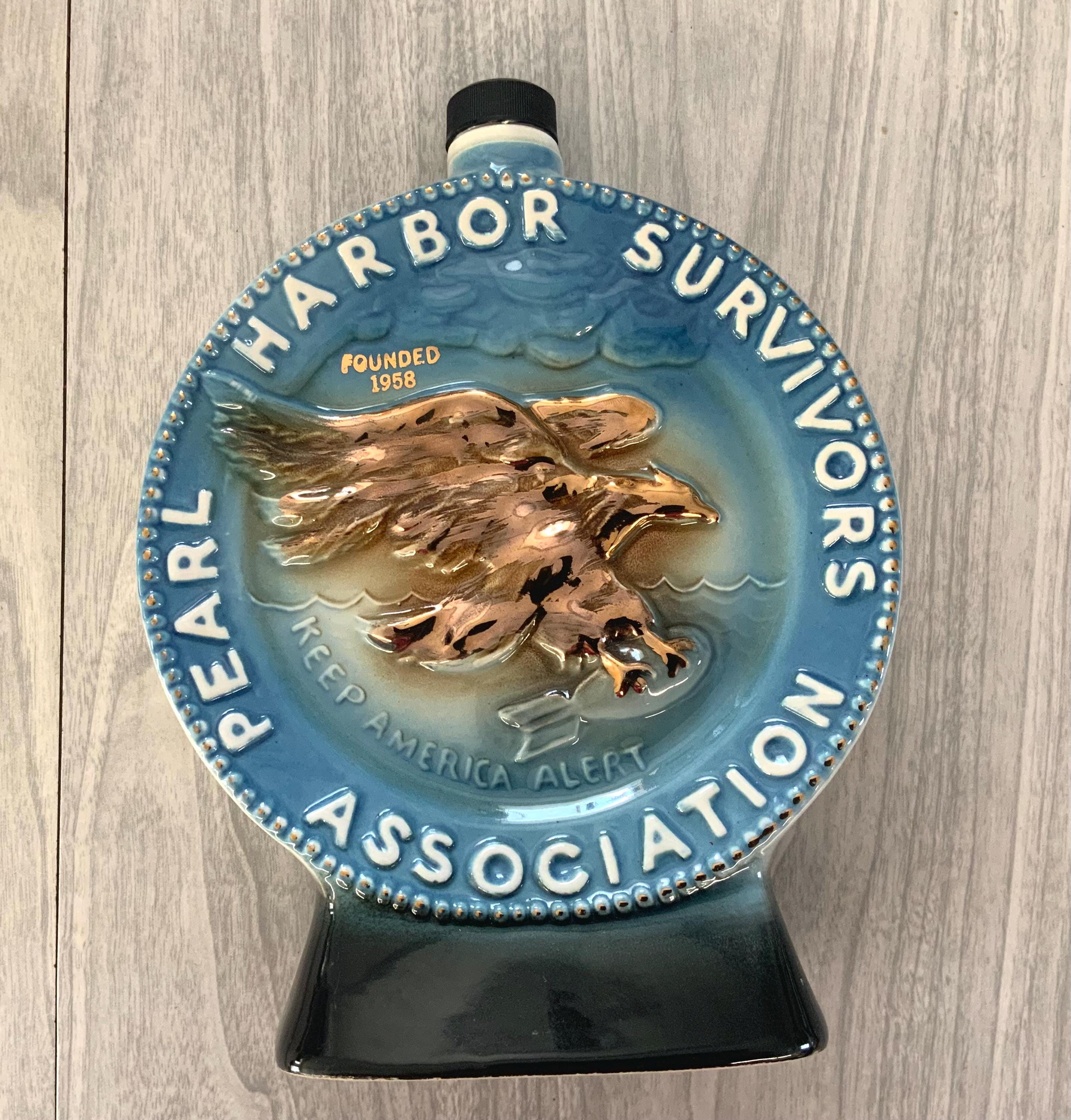 Vintage Pearl Harbor Survivors Association Decanter Bottle, Empty