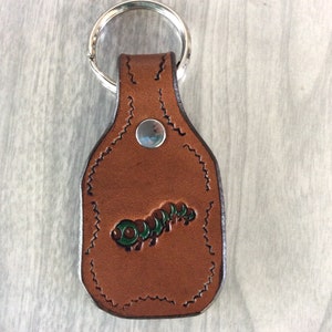 Bookworm key fob, leather Worm key fob, Bookworm keychain, leather key chain, worm key chain, hand stamped key fob, caterpillar keyfob, worm