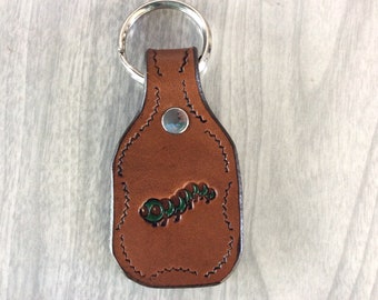 Bookworm key fob, leather Worm key fob, Bookworm keychain, leather key chain, worm key chain, hand stamped key fob, caterpillar keyfob, worm